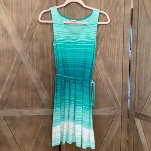 Gradient Ombré Striped Summer Dress - Teal Aqua Beach Dress XS